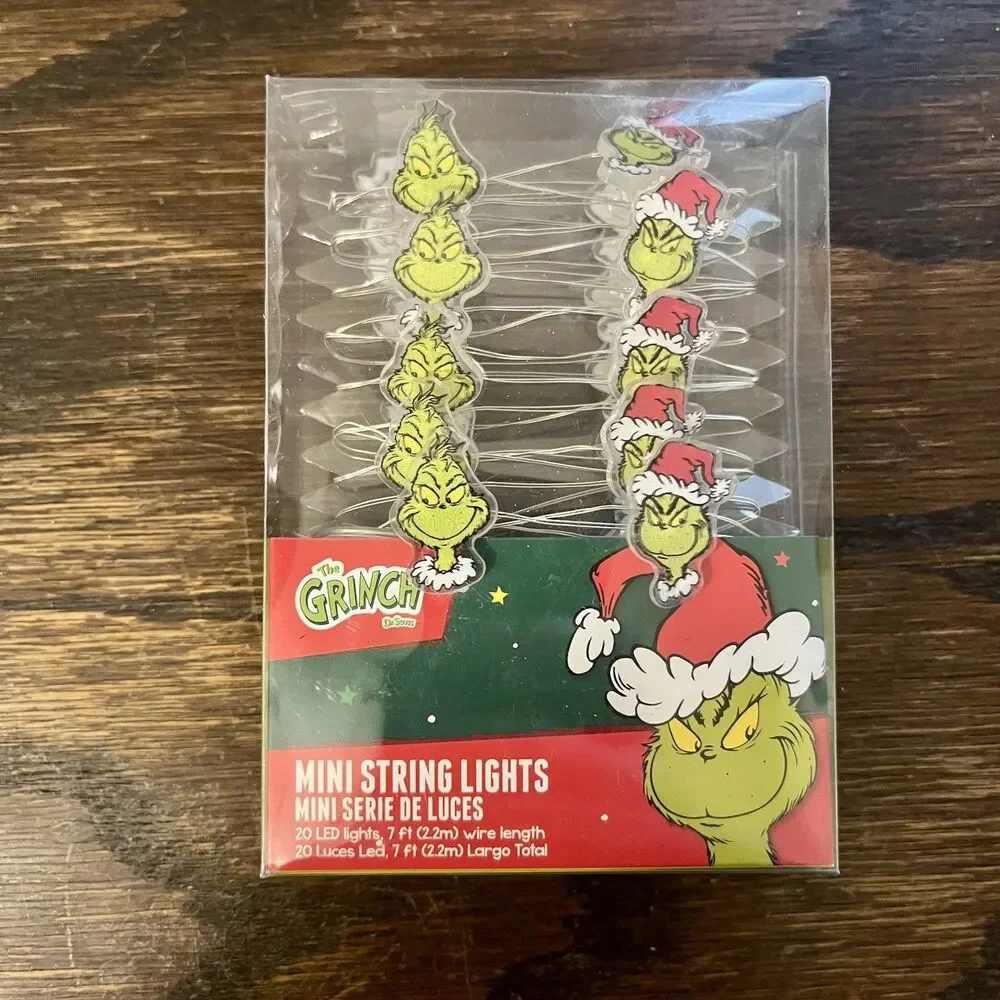 2025 Dr. Seuss Grinch Holiday Mini LED Lights 20 Count 7Ft Christmas NEW